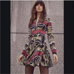 Alexis Nalory pleated long sleeve embroidered dress | size small